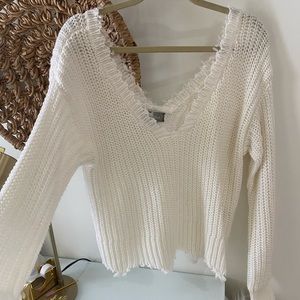 Boho fringe off the shoulder sweater Vici